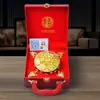 Cornucopia del Zodiaco con Tapa Adornos Pintados con Esmalte Sapo Dorado de Tres Patas Alcancía Decoraciones para el Hogar