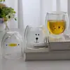 Taza de Doble Capa con Forma de Oso Engrosada del Fabricante, Taza Transparente de Vidrio de Borosilicato Alto de Colores, Taza de Doble Capa de Dibujos Animados para Café y Leche en Casa