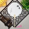 Leque Laqueado Personalizado com Texto, Leque Redondo Espessado, Leque Pintado à Mão Estilo Chinês Semitradicional, Superfície do Leque Estilo Antigo Pincelada Livre em Tinta Lavada Totalmente Branca, Material de Bambu