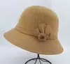 Sombrero de Pescador de Lana Tejida para Otoño e Invierno, Sombrero de Cubo para Mujer con Decoración de Flores, Cálido, Retro, Versátil, Adelgazante para la Cara, Sombrero Elegante