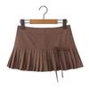 Saia Midi Plissada de Cintura Baixa Slim Estilo Retro Americano com Alça de Laço Saia Curta Estilo Universitário Feminino