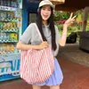 Bolso de lona a rayas estilo Ins para mujer, gran capacidad, bolso de hombro tipo tote casual versátil estilo coreano para el día a día y para ir al trabajo
