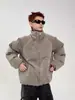 Moda Japonesa Chaqueta de Algodón Simple con Cuello Alto para Hombre Otoño e Invierno Suelta Cálida de Algodón Versátil de Moda Casual