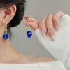 Brincos Luxuosos Franceses Retrô Coração Azul com Diamante, Design Único de Nicho, Brincos de Esmalte Clareador de Alta Qualidade