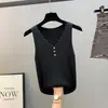 Camisola de Seda de Hielo para Mujer, Ropa Interior, Camisa Base, Estilo Pequeño Fragante de Moda, Suéter de Punto sin Mangas con Botones, Top de Verano