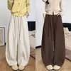 Pantalones de Algodón Estilo Coreano con Cuchillo Curvo de Plátano Talla Grande 150kg para Mujer, Pantalones de Pana de Pierna Ancha Engrosados con Forro Polar para Otoño e Invierno que Ocultan Imperfecciones