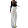 Calça Jeans Branca de Cintura Alta Reta para Mulheres, Novo Estilo Primavera/Verão 2025, Design Plissado, Calça Larga Solta de Comprimento Total