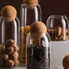 Frasco sellado con tapa redonda de bola para cocina, resistente a altas temperaturas, para almacenar té y granos de café, botella de vidrio con tapón de corcho, frasco de almacenamiento de grado alimenticio