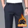 Pantalones Rectos Engrosados con Felpa Otoño e Invierno para Hombre Pantalones Casuales de Negocios Ropa Cálida para Hombre de Mediana Edad Papá Pantalones Western Cálidos Sin Planchar Hombre