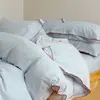 Novo Modelo 2026 Grau A Fio de Algodão Puro Ultra Macio Tingido em Fio Algodão Lavado com Costura de Borda Densa, Conjunto de Quatro Peças para Cama de 1,2m