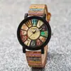 Popular Transfronterizo para Mujer Casual Correa de Cuero con Textura de Madera Esfera Digital Grande Reloj Rayado Retro Reloj para Estudiantes para Mujer