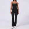 Macacão de yoga peça única estilo europeu e americano, justo ao corpo, color block, com alças duplas nos ombros e calças compridas levemente flare, macacão de ginástica Pilates esportivo para mulheres