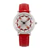 Novo Relógio Feminino de Couro com Pedras Totais da Moda, Relógio de Quartzo Estilo Tiktok, Pulseira de Couro à Prova d'Água, Relógio de Casal que Vira Sorte