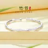 Pulseira Aberta de Prata Pura 999 com Articulação de Bambu para Mulheres, Bracelete Sólido de Prata Estilo Jovem, Pulseira de Anel Liso Estilo Étnico, Presente