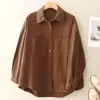 ¡Queso Amarillo + Marrón Moca! Nueva Camisa Suelta de Diseño Pesado de Otoño Camisa Chaqueta de Color Puro para Mujer