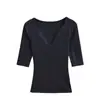 2659-Blusa Casual Decote V para Mulheres, Camiseta Sexy Slim-Fit de Manga Média, Novo Estilo Primavera/Verão 2026, Estilo Puro Desejo