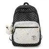 Nueva Mochila Casual de Doble Hombro para Secundaria y Preparatoria Estampado de Puntos Bloque de Color Mochila Doble Múltiples Bolsillos Mochila de Gran Capacidad