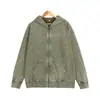 Sudadera con capucha y cremallera estilo retro americano con efecto lavado y desgastado para hombre, marca de moda trendy, tejido de rizo grueso, corte holgado, chaqueta de comercio exterior transfronterizo