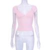 Comercio Exterior Transfronterizo Amazon Verano Nuevo para Mujer Color Sólido Escote Bajo Manga Corta Casual Top Pequeño para Mujer AliExpress