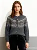 Cárdigan de Punto Jacquard Contrastante Estilo Coreano para Mujer, Estilo Corto Holgado, Top de Combinación de Colores Estilo Lazy, Nueva Chaqueta Suéter de Otoño e Invierno
