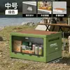 Caixa de armazenamento para camping ao ar livre com abertura lateral, caixa de camping extra grande com tampa de madeira, caixa dobrável para organização e armazenamento no porta-malas do carro
