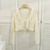 Cárdigan de Borde Fruncido con Protección Solar para Mujer, Chal Delgado de Encaje de Verano, Para Combinar con Vestido, Blusa, Chaqueta, Top, Blanco, Talla Única