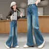 Jeans para niñas para primavera y otoño, pantalones casuales elegantes estilo coreano para niñas mayores, pantalones largos para niñas, pantalones acampanados infantiles para estudiantes de secundaria