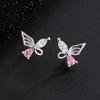 Pendientes de Mariposa con Diamante Rosa Brillante de Plata Pura S999 para Mujer, Estilo Bosque, Lujo Ligero, Sensación de Alta Gama, Joyería de Oreja Nueva Versátil de Nicho
