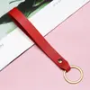 Llavero de PU de doble cara para hombre y mujer, de casa, de alta gama, cuero hecho a mano, correa de muñeca alargada, accesorios para llavero de coche