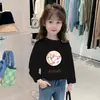 Camiseta de Manga Larga de Algodón Puro para Niños para Primavera y Otoño, Top Holgado Lindo para Niñas, Camiseta Básica Versátil para Niños Mayores en Primavera y Otoño