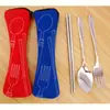 Bolsa de Tecido Portátil Conjunto de Três Peças Garfo Colher Hashi de Aço Inoxidável Conjunto de Duas Peças Bolsa de Tecido para Exterior Estilo Coreano Conjunto de Talheres Portátil