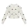 Camisola de Malha Feminina Outono Novo Sabor Leite Borboleta Doce Knot Short Top Jaqueta Cardigan