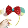 Faixa de Aniversário Infantil Cabeça do Mickey, Acessórios de Cabelo Orelhas do Mickey, Laço Colorido com Lantejoulas de Letras, Fantasia para Parque de Diversões