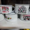 Caneca Esmaltada Retrô Nostálgica Antiga Tigela para Macarrão Instantâneo com Tampa Tamanho Grande Caneca para Fast Food Quarto de Estudante Caixa Bento Conveniente Caneca de Chá Caneca de Arroz