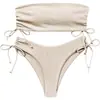 Traje de baño bikini strapless estilo europeo y americano para mujer, nuevo modelo 2027, color liso, traje de baño sexy de Huludao, traje de baño de dos piezas