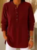 2026 Transfronterizo Europeo y Americano Otoño e Invierno Retro Pana Color Sólido Holgado Casual Cuello en V Botón Manga Larga Camiseta para Mujer
