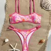 Bikini de dos piezas rosa de alta gama con estampado de cuadros y corte lateral sexy, superventas transfronterizo europeo y americano 2026