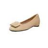 Versión de Cuero Genuino ~ Zapatos Planos Elegantes con Hebilla Cuadrada de Suela Plana para Mujer, Commuter, Nuevos de Gamuza, Punta Redonda, Versátiles, Zapatos Pequeños de Interior