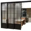 Puerta Deslizante Retro de Tres Secciones Estilo Francés Aleación de Titanio-Magnesio Divisor de Cocina Balcón Sala de Estar Riel Colgante Puerta Deslizante de Vidrio
