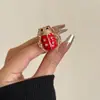 Anel de Inseto com Gotejamento de Óleo Estilo Ins Europeu e Americano Anel Pequeno Estilo Fragrância Anel Personalizado de Besouro com Pintura Vermelha para Mulheres