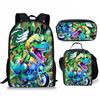 Mochila Escolar Dinossauro Dinossauro para Alunos do Ensino Fundamental e Médio Conjunto de Três Peças DIY Estampa Completa Moda Versátil Bolsa de Lanche Estojo Mochila