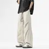 Pantalones deportivos de paracaidista finos plisados retro americanos para hombre, pantalones casuales de pierna recta de seda helada sueltos versátiles de pierna ancha de moda
