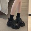Zapatos de cuero estilo británico, primavera y otoño 2025, nuevo estilo, plataforma, suela gruesa, vintage, de una sola capa, mocasines casuales de tacón grueso para mujer.