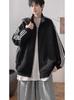 Jaqueta Cardigan Listrada Americana Masculina Outono High Street Estilo College Gola Alta Jaqueta Tendência Casual ao Ar Livre Top de Casal