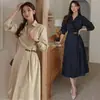 Comércio Exterior Roupas Femininas 2023 Outono Novo Ruili Gola Lapela em V Elegante Cintura Afinando Visual Design Plissado Mangas Longas