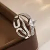 Colección de Anillos de Latón Plateado con Circonita de Moda Más Vendidos, Anillos de Plata de Lujo Ligero Transfronterizos, Versátiles para el Uso Diario