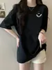Camiseta Blanca de Hombro Manga Corta para Mujer Verano Estilo Coreano Manga Media Holgada Adelgazante Camiseta de Moda Oversize Top