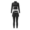 Conjunto de Yoga com Design Color-Block para Mulheres, Conjunto Fitness de Corrida com Secagem Rápida, Top de Manga Longa Gola Alta Justo, Calça de Cintura Alta Levanta Bumbum
