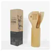 Espátula Antiadherente de Bambú Cucharón Espátula para Freír Colador para Ensalada Herramientas de Cocina sin Pintar Espátula de Cocina con Mango Largo Juego de Utensilios para Hornear