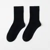 Calcetines nuevos de algodón para hombre, de punto doble, hasta la pantorrilla, cálidos para invierno, color liso, casual de negocios, sencillos, no hacen bolitas, venta al por mayor para comercio exterior